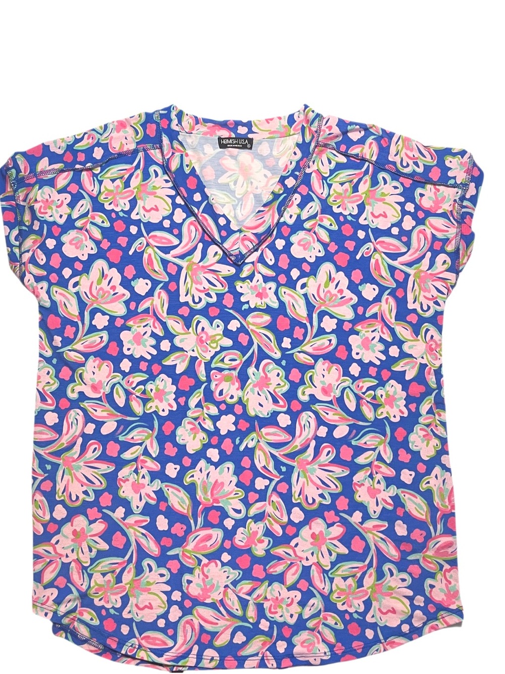 HEIMISH U.S.A Women’s Floral V-Neck Top — Pink & Blue Size Small